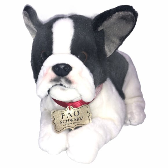 FAO Schwarz Toy Plush Puppy Lying French Bulldog - Picture 3 of 9